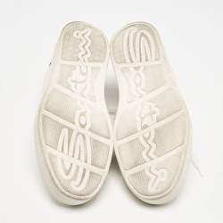 Pre Owned Santoni White/Navy Blue Leather Donni Lace Up Sneakers Size 42