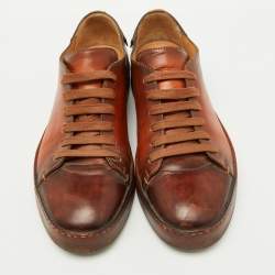 Santoni Brown Leather Lace Up Low Top Sneakers Size 40.5