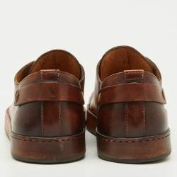 Santoni Brown Leather Lace Up Low Top Sneakers Size 40.5