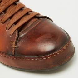 Santoni Brown Leather Lace Up Low Top Sneakers Size 40.5