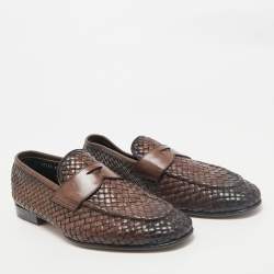 Santoni Ombre Brown Woven Leather Slip On Penny Loafers Size 40.5