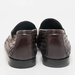 Santoni Ombre Brown Woven Leather Slip On Penny Loafers Size 40.5