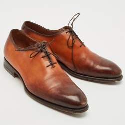 Pre Owned Santoni Ombre Brown Leather Lace Oxfords Size 41.5