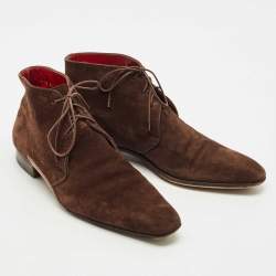 Santoni Brown Suede Lace-Up Desert Boots Size 41.5