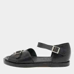 Pre Owned Santoni Black Leather Buckle Strap Flat Sandals Size 44