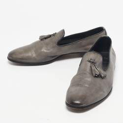 Pre Owned حذاء لوفرز سانتوني سليب أون تفاصيل شراشيب جلد بني مقاس 42.5