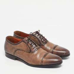 Pre Owned Santoni Brown Leather Brogues  Lace Up Oxford Size 43