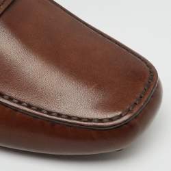 Pre Owned Santoni Dark Brown Leather Slip On Loafers Size 41