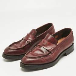 Pre Owned Santoni Burgundy Leather Penny Slip On Loafers Size 44