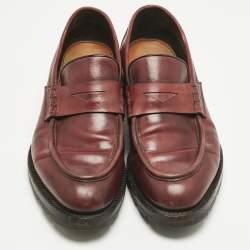 Pre Owned Santoni Burgundy Leather Penny Slip On Loafers Size 44