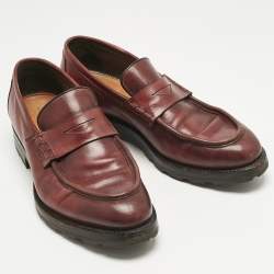 Pre Owned Santoni Burgundy Leather Penny Slip On Loafers Size 44
