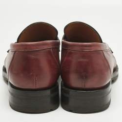 Pre Owned Santoni Burgundy Leather Penny Slip On Loafers Size 44