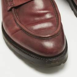 Pre Owned Santoni Burgundy Leather Penny Slip On Loafers Size 44