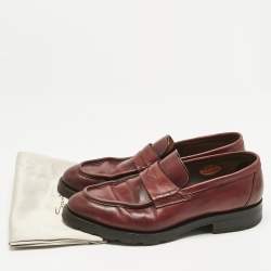 Pre Owned Santoni Burgundy Leather Penny Slip On Loafers Size 44