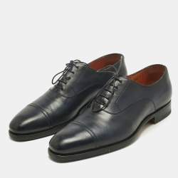 Pre Owned Santoni Navy Blue Leather Goodyear Oxfords Size 41