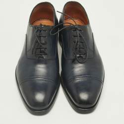 Pre Owned Santoni Navy Blue Leather Goodyear Oxfords Size 41