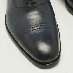 Pre Owned Santoni Navy Blue Leather Goodyear Oxfords Size 41