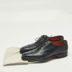 Pre Owned Santoni Navy Blue Leather Goodyear Oxfords Size 41