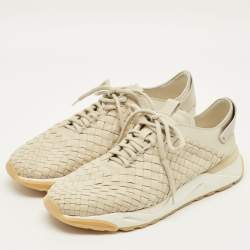 Pre Owned حذاء رياضي سانتوني منسوج جلد بيج برباط مقاس 43