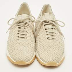 Pre Owned حذاء رياضي سانتوني منسوج جلد بيج برباط مقاس 43