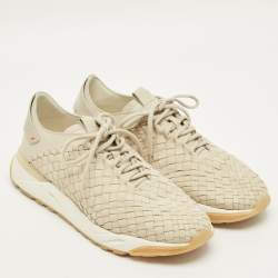 Pre Owned حذاء رياضي سانتوني منسوج جلد بيج برباط مقاس 43