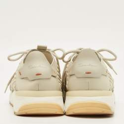 Pre Owned حذاء رياضي سانتوني منسوج جلد بيج برباط مقاس 43