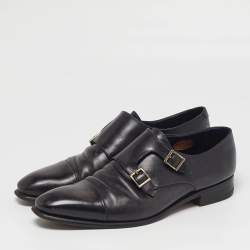 Pre Owned Santoni Size 44.5 Black Leather Monk Strap Derby