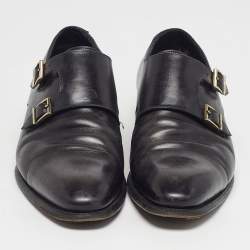 Pre Owned Santoni Size 44.5 Black Leather Monk Strap Derby