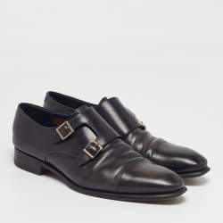 Pre Owned Santoni Size 44.5 Black Leather Monk Strap Derby