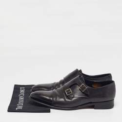 Pre Owned Santoni Size 44.5 Black Leather Monk Strap Derby