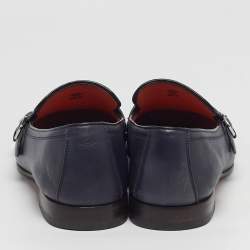 Pre Owned Santoni Size 44 Blue Leather Double Strap Loafers