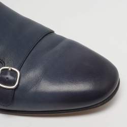 Pre Owned Santoni Size 44 Blue Leather Double Strap Loafers