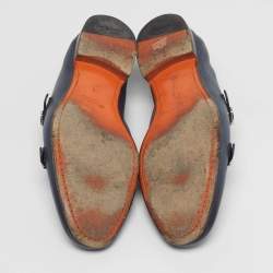 Pre Owned Santoni Size 44 Blue Leather Double Strap Loafers
