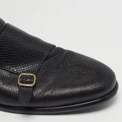 Pre Owned حذاء بوت سانتوني بجلد أسود بنقشة جلد الأفعى مع إبزيمين عند الكاحل مقاس 45