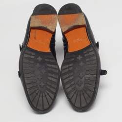 Pre Owned حذاء بوت سانتوني بجلد أسود بنقشة جلد الأفعى مع إبزيمين عند الكاحل مقاس 45