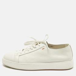 Pre Owned Santoni White Leather Low Top Sneakers
