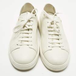 Pre Owned Santoni White Leather Low Top Sneakers