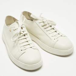 Pre Owned Santoni White Leather Low Top Sneakers