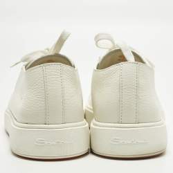 Pre Owned Santoni White Leather Low Top Sneakers