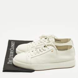 Pre Owned Santoni White Leather Low Top Sneakers