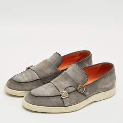 مملوكة مسبقًا Santoni Size 43 Grey Suede Double Monk Loafers