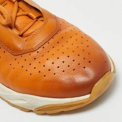 مملوكة مسبقًا Santoni Sport Size 42 Orange Perforated Leather Lace Up Sneakers