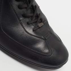 Pre Owned Santoni Size 44 Black Leather Lace Up Sneakers