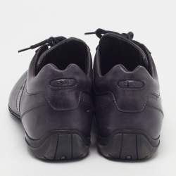 Pre Owned Santoni Size 44 Black Canvas and Leather Lace Up Sneakers
