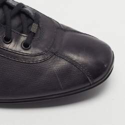 Pre Owned Santoni Size 44 Black Canvas and Leather Lace Up Sneakers