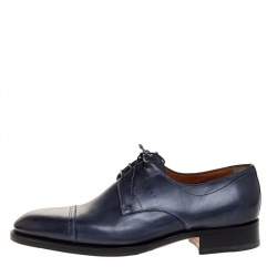 Pre Owned Santoni Blue Leather Derby Size 42
