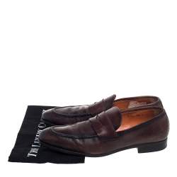 Pre Owned Santoni Brown Leather Slip On Loafers Size 42