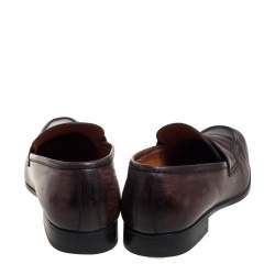 Pre Owned Santoni Brown Leather Slip On Loafers Size 42