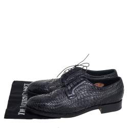 Pre Owned Santoni Black Woven Leather Lace Derby Size 44