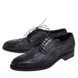 Pre Owned Santoni Black Woven Leather Lace Derby Size 44